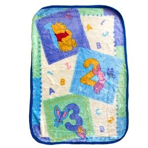 VTG Winnie the Pooh Baby Blanket 30"x45" Piglet Butterfly ABC 123 Numbers Plush